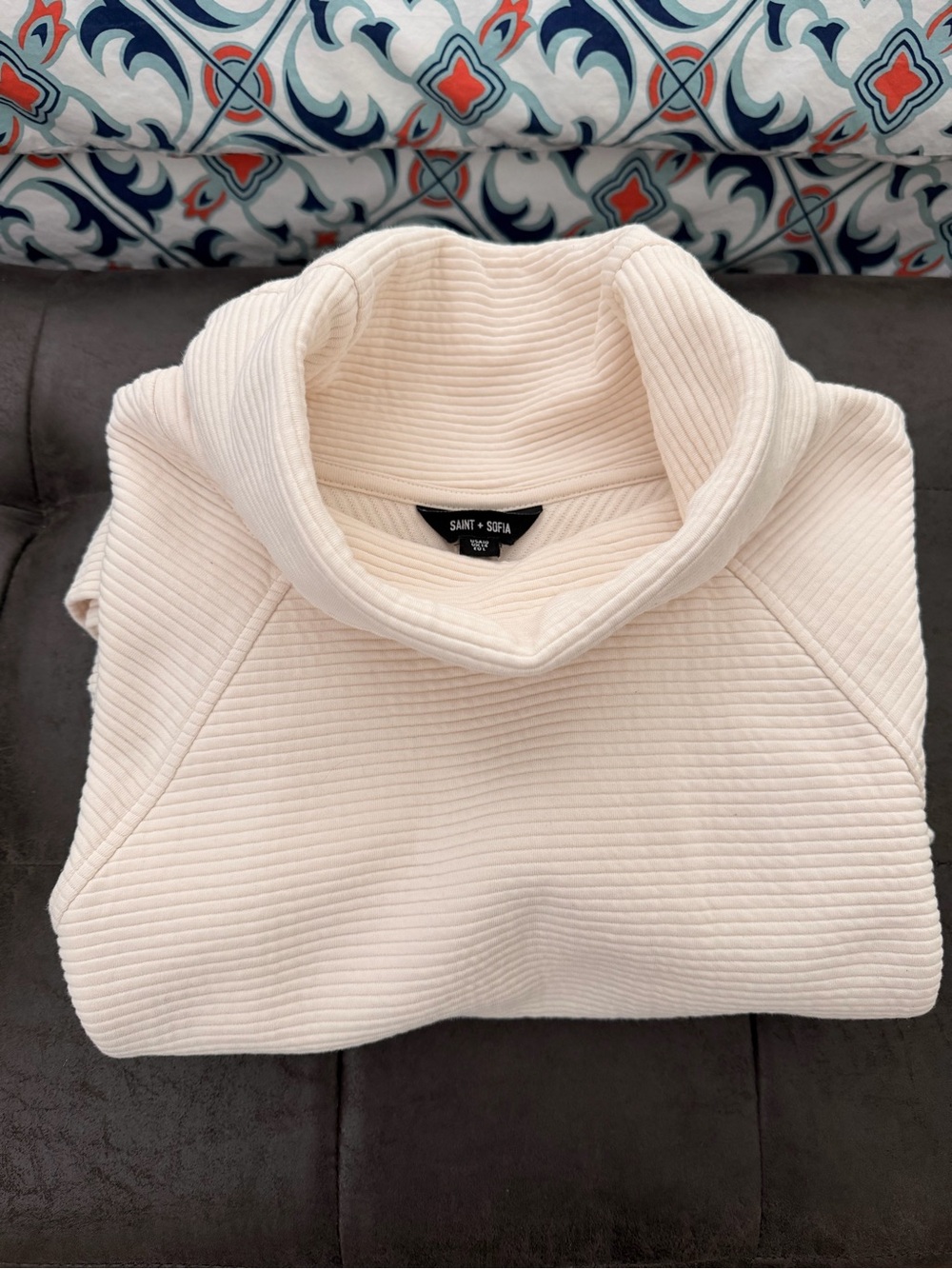 Saint + Sofia Cream Quilted Cowl Neck Sweater
